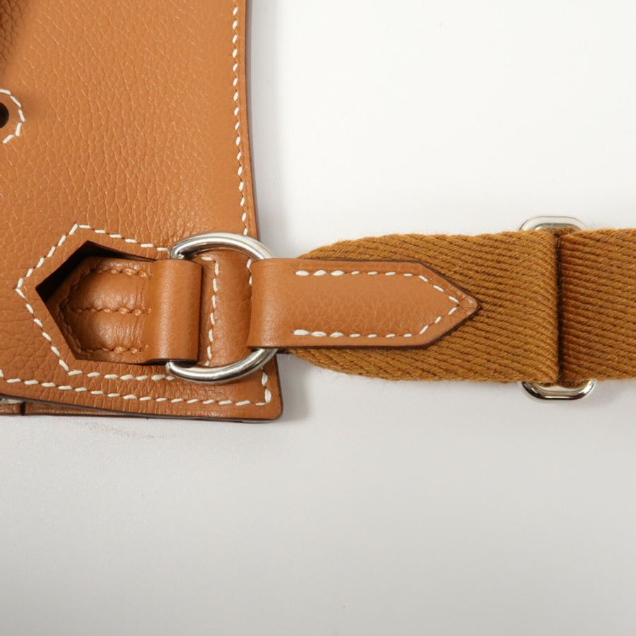 HERMES Evercolor皮革Mini Jypsiere銀扣肩背袋Gold-12