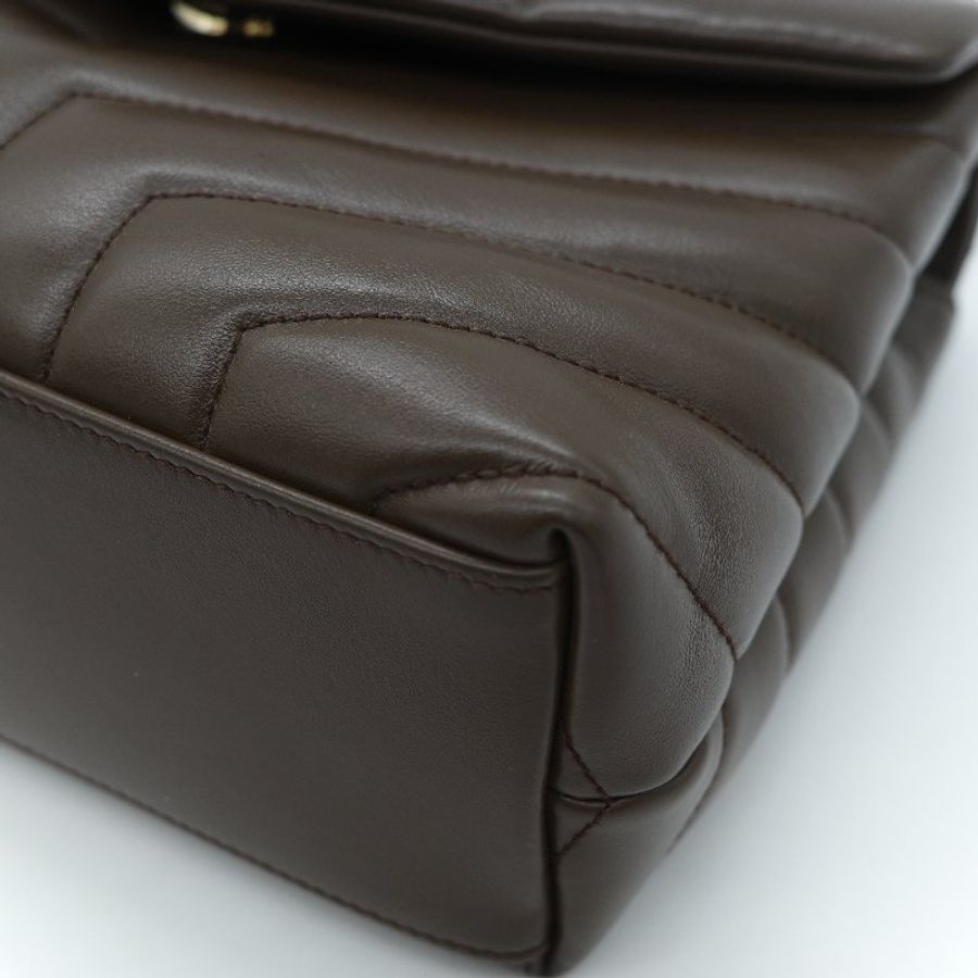 Saint Laurent YSL 聖羅蘭 Loulou 經典土褐色 絎縫小牛皮 Y 字縫線 翻蓋 鏈條斜背包-9
