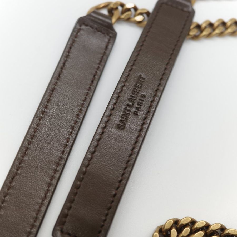Saint Laurent YSL 聖羅蘭 Loulou 經典土褐色 絎縫小牛皮 Y 字縫線 翻蓋 鏈條斜背包-22