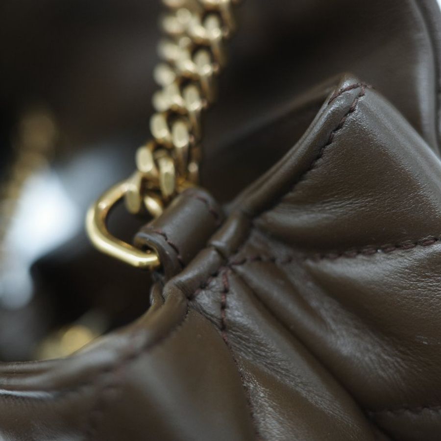 Saint Laurent YSL 聖羅蘭 Loulou 經典土褐色 絎縫小牛皮 Y 字縫線 翻蓋 鏈條斜背包-32