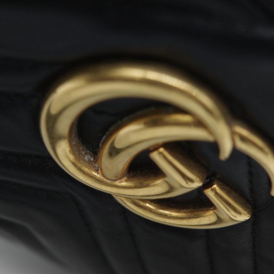 Gucci 古馳 GG Marmont 經典黑色 小牛皮 鏈條拉鍊肩背相機包-28