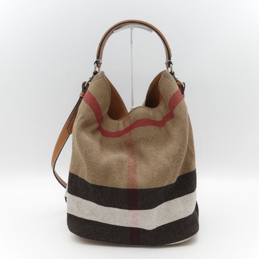 Burberry 巴寶莉 Ashby 中款 經典格紋 帆布水桶包-5