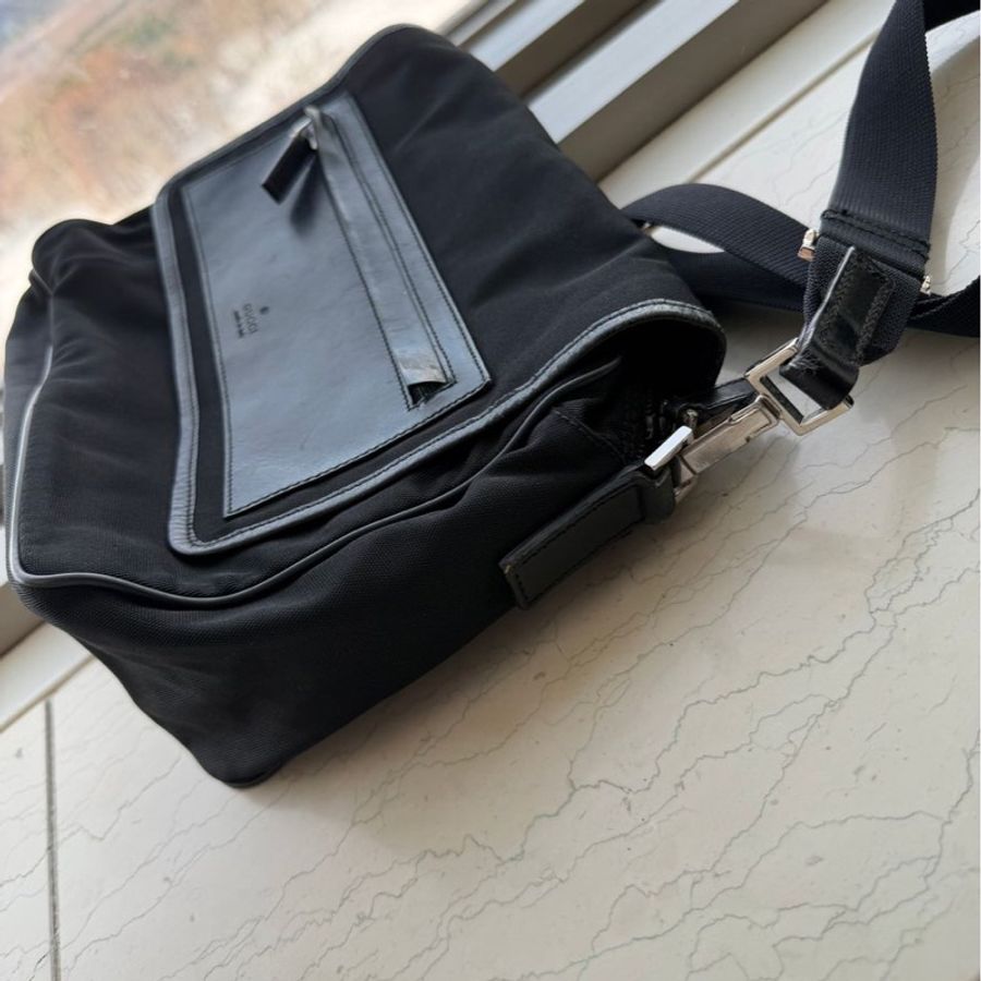古馳 斜挎包 郵差包 肩背 斜挎 gucci black黑色 nylon /leather crossbody bag-21