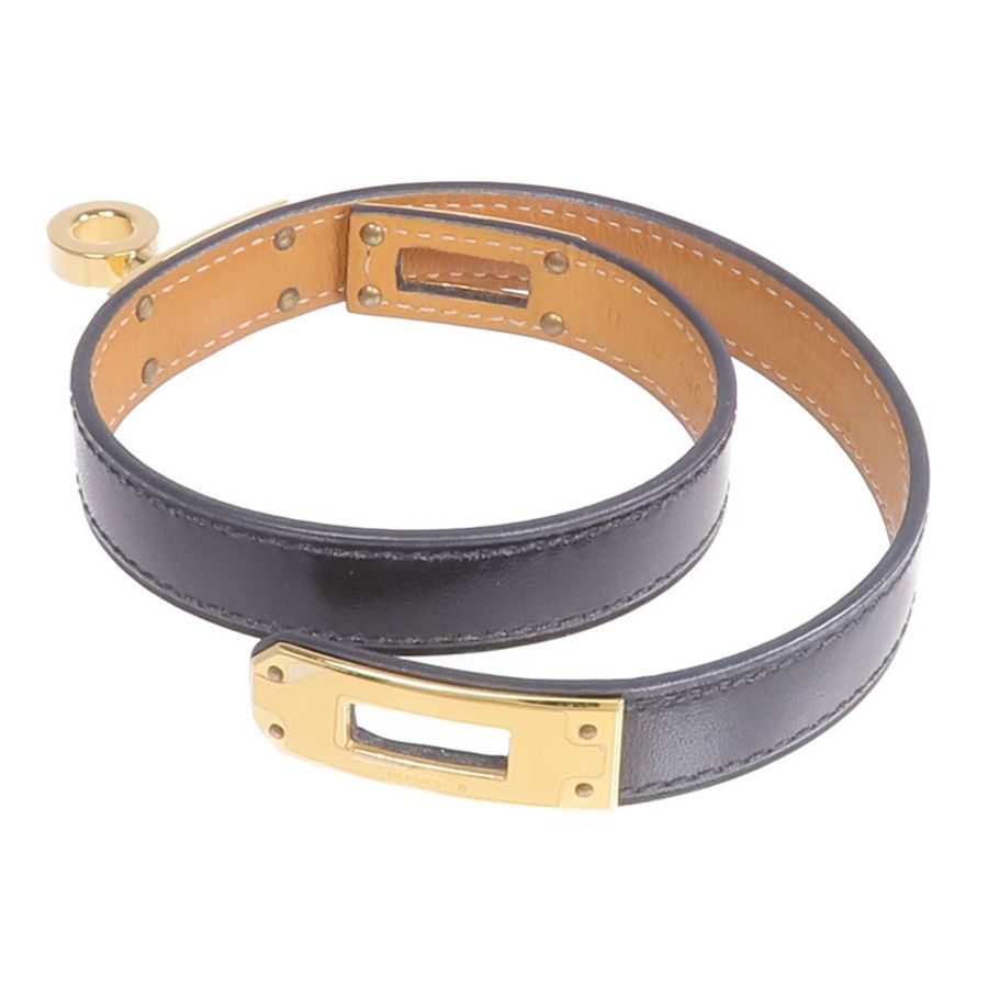 HERMES Swift皮革Kelly Double Tour金扣手帶Noir-6