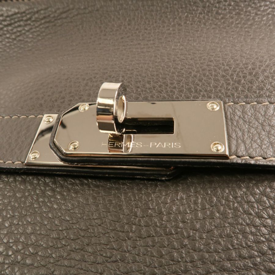 HERMES Togo皮革Jypesiere 37銀扣肩背袋Etain-8
