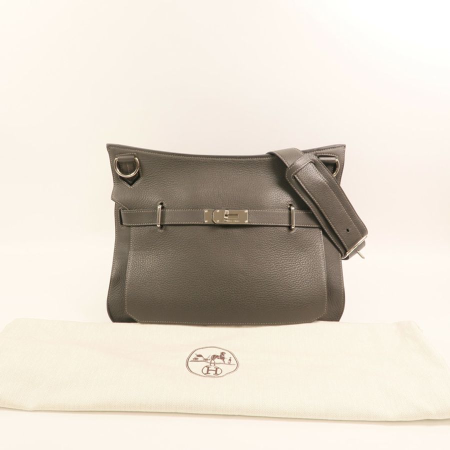 HERMES Togo皮革Jypesiere 37銀扣肩背袋Etain-9