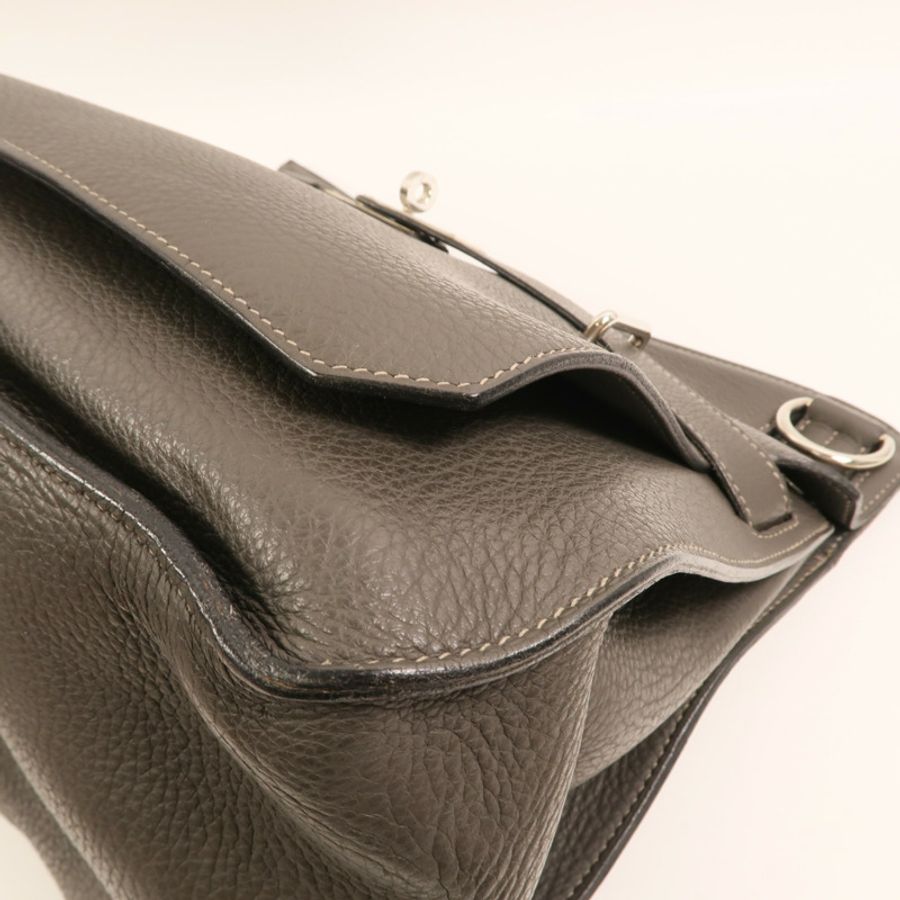 HERMES Togo皮革Jypesiere 37銀扣肩背袋Etain-10