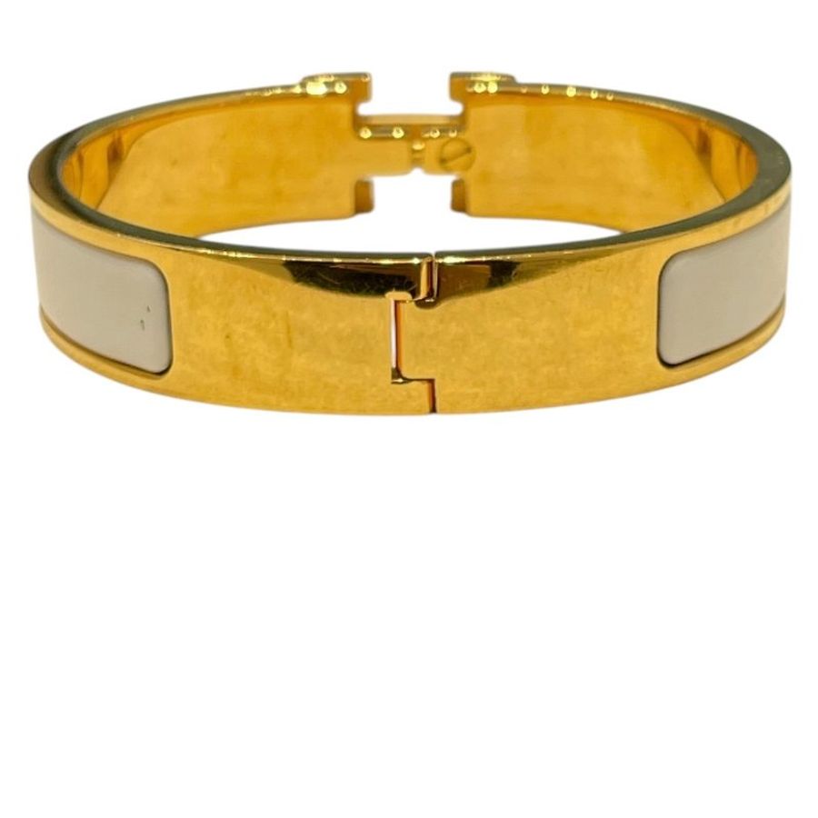 HERMES 愛馬仕 CLIC H PM 琺瑯手環 合金 白色 金色 SIZE:T2-5