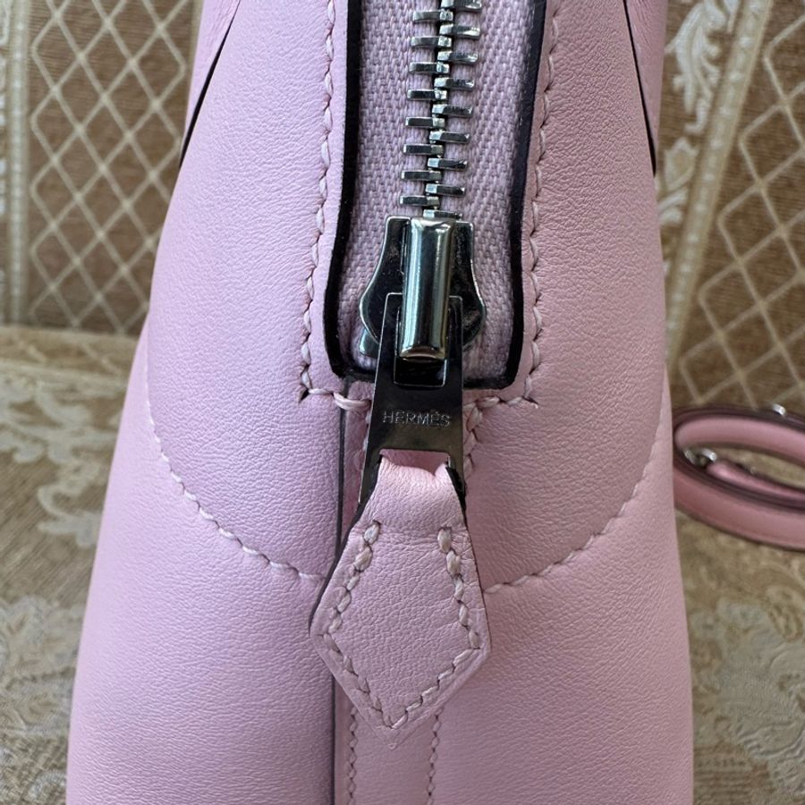 Hermes 3Q Rose Sakura櫻花粉Swift皮銀釦Bolide 27 手提斜背包-9