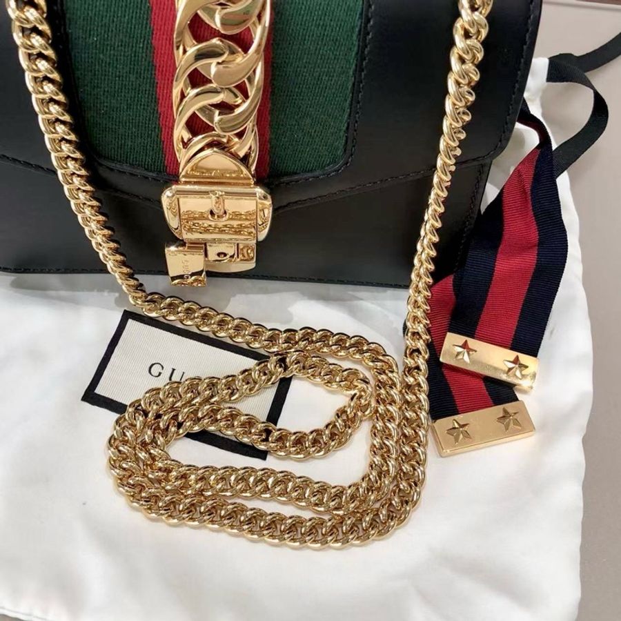 Gucci古馳Sylvie小號鏈條包黑色塞爾維亞-8