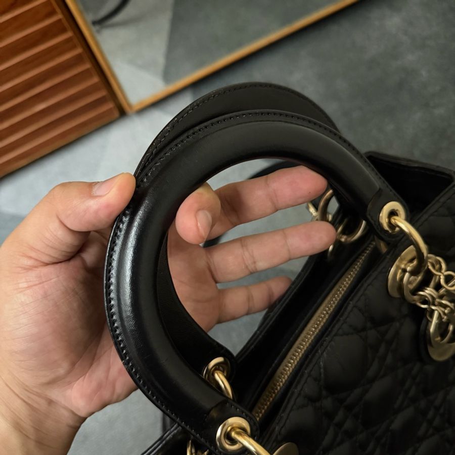Dior Lady五格羊皮黑色黛妃包-8