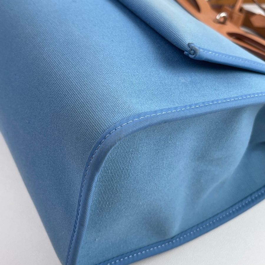 愛馬仕herbag 31 藍色帆布拼棕色皮蓋 銀扣-5