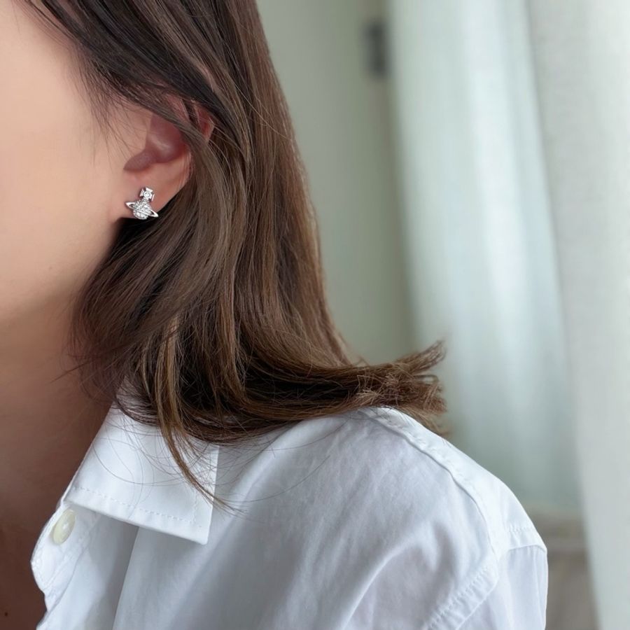 Vivienne Westwood 🪐碎鑽立體小土星Tamia Orb Earrings-0