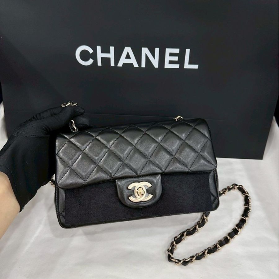 999新全配🈶購證😍Chanel香奈兒黑淡金扣cf20大mini單肩斜挎包-7