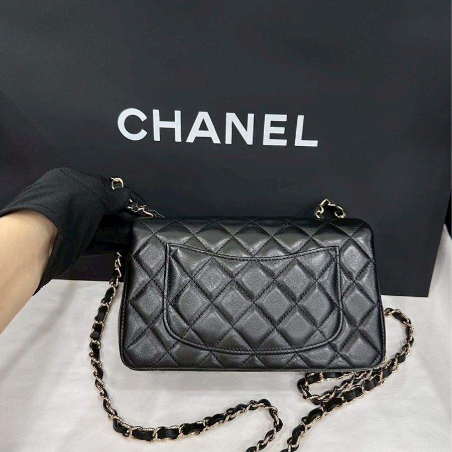 999新全配🈶購證😍Chanel香奈兒黑淡金扣cf20大mini單肩斜挎包-8