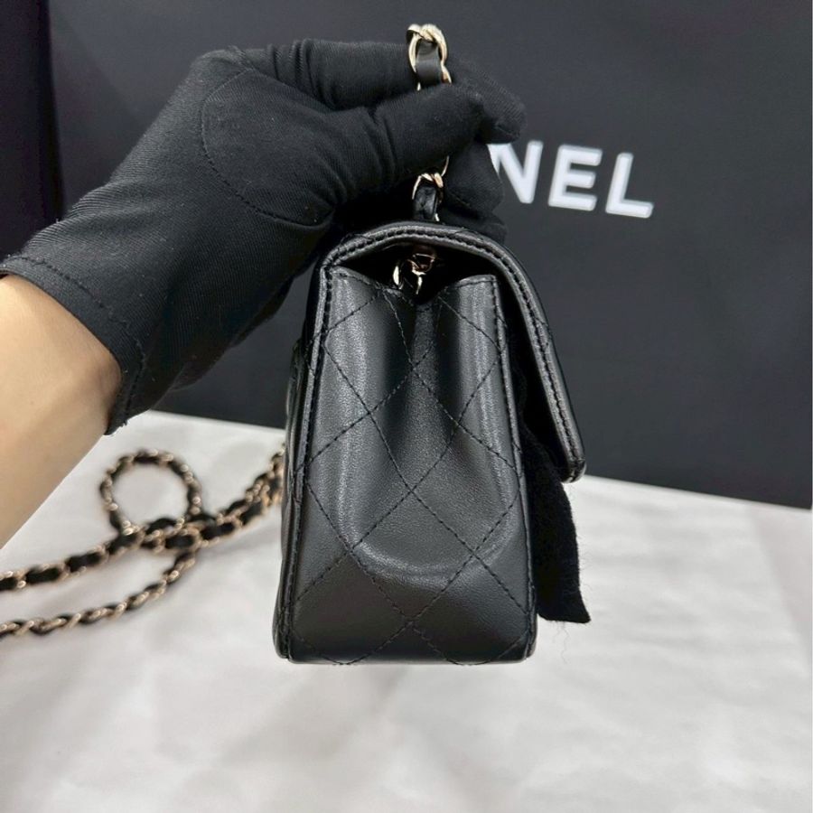 999新全配🈶購證😍Chanel香奈兒黑淡金扣cf20大mini單肩斜挎包-9