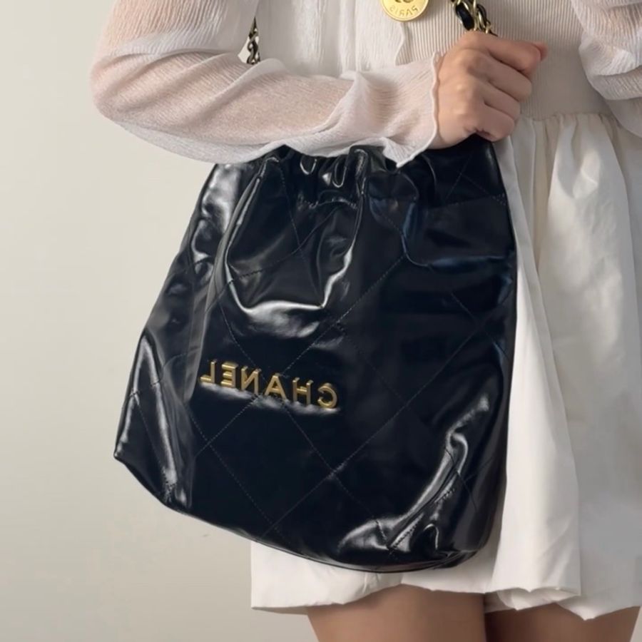 #全新全配🈶購證 #賠售割愛有緣人💕 Chanel 22bag黑金垃圾袋小號 芯片款-6