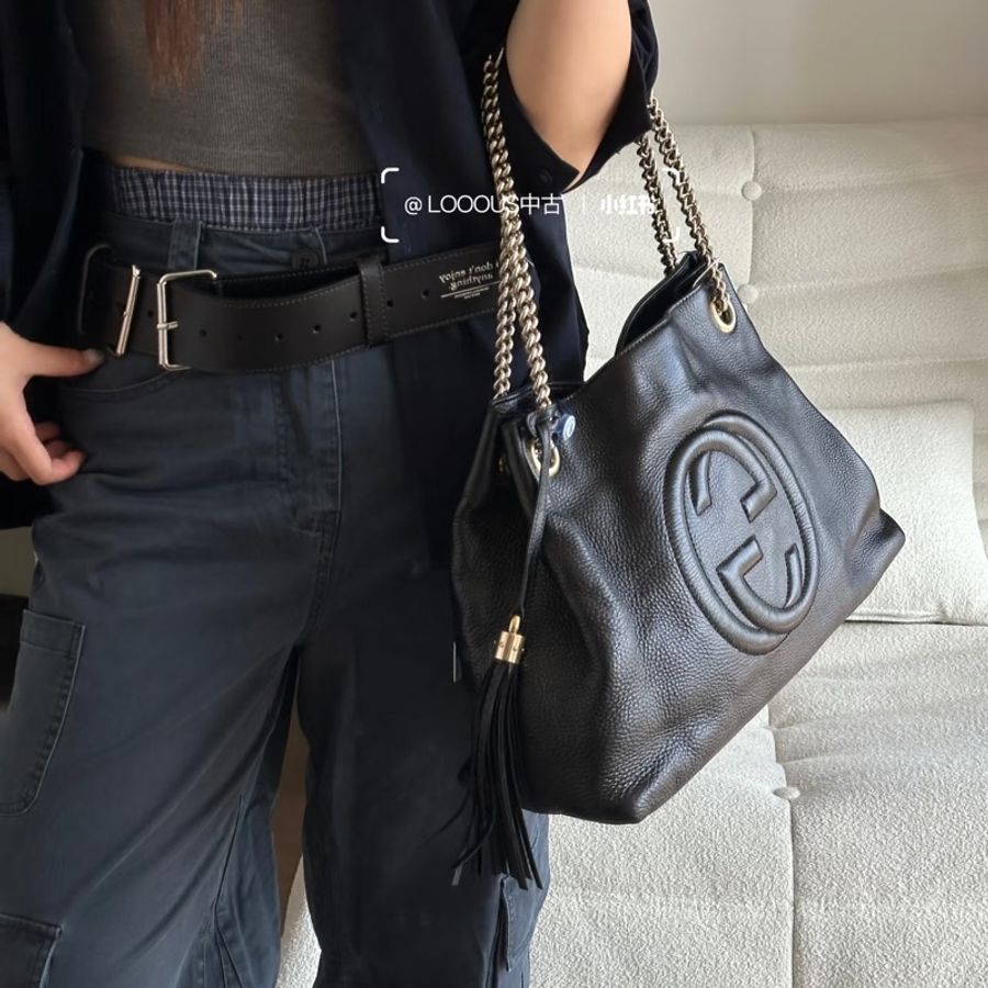 #超便宜💰 #荔枝皮 GUCCI SOHO流蘇包 黑淡金扣超質感✨🉑單肩🉑斜挎-2
