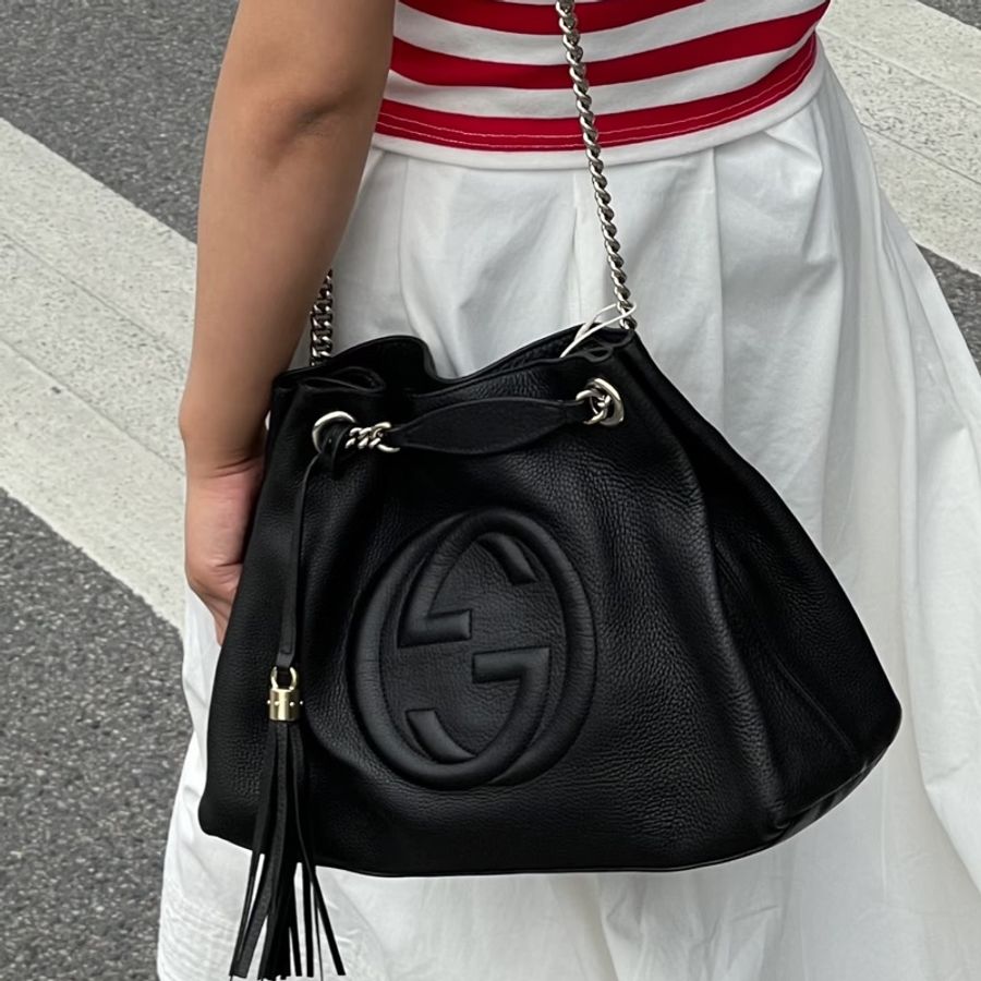 #超便宜💰 #荔枝皮 GUCCI SOHO流蘇包 黑淡金扣超質感✨🉑單肩🉑斜挎-3