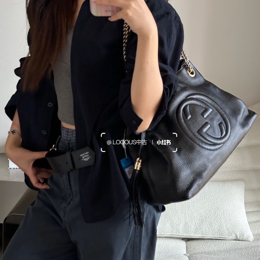 #超便宜💰 #荔枝皮 GUCCI SOHO流蘇包 黑淡金扣超質感✨🉑單肩🉑斜挎-7