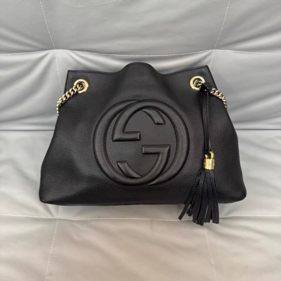 #超便宜💰 #荔枝皮 GUCCI SOHO流蘇包 黑淡金扣超質感✨🉑單肩🉑斜挎-9