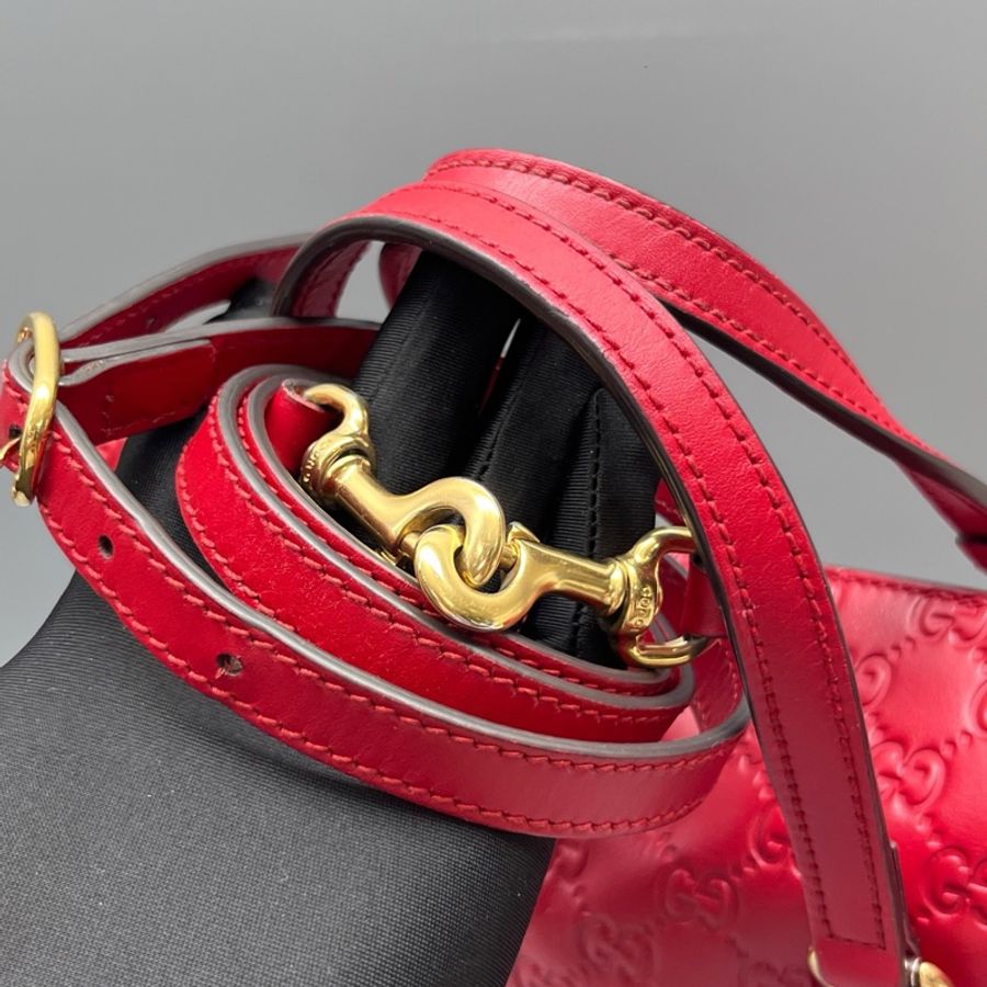 GUCCI 古馳 紅色壓花托特包 尺寸29*27 附件:肩帶-5