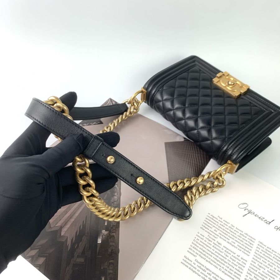 Chanel boy20牛皮黑金 🈶盒子/防塵袋/保卡-11