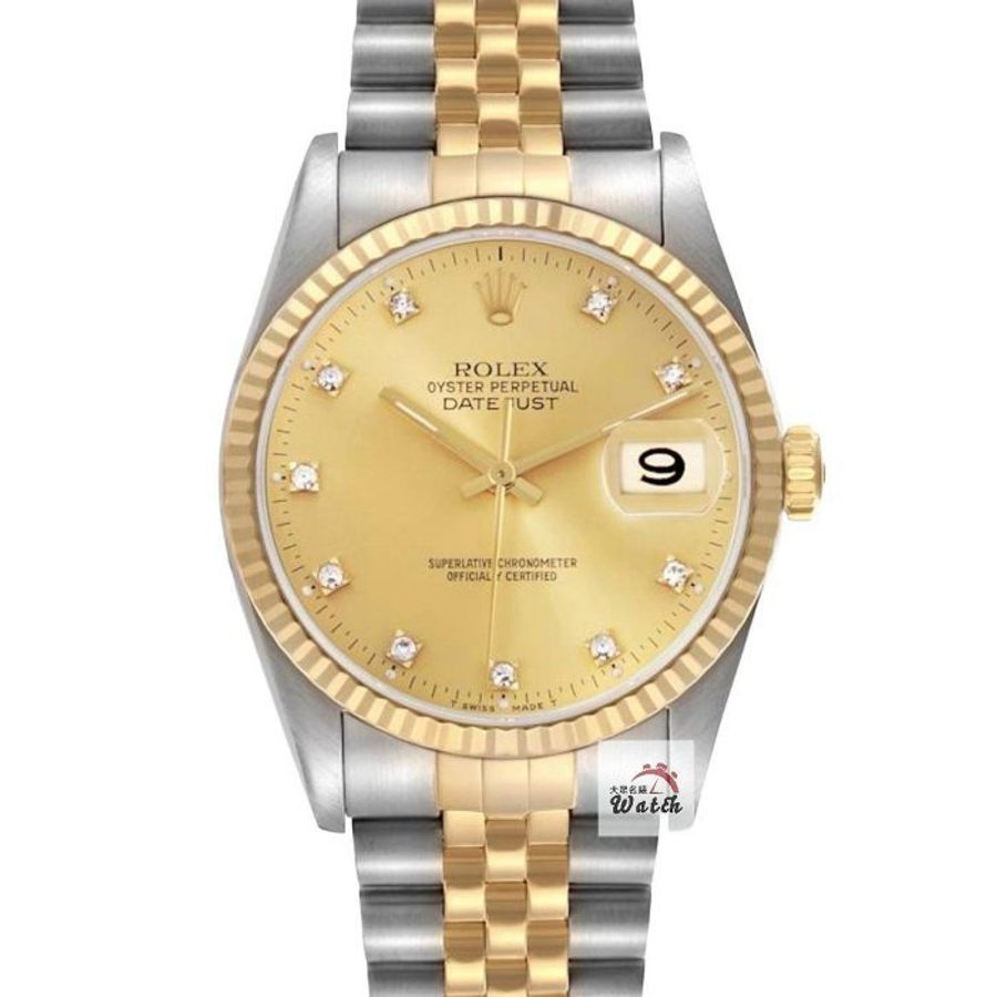 【大眾名錶】ROLEX勞力士 16233 Datejust 蠔式日誌 金十鑽面盤 台灣AD原廠底蓋貼紙 大眾名錶G089-0