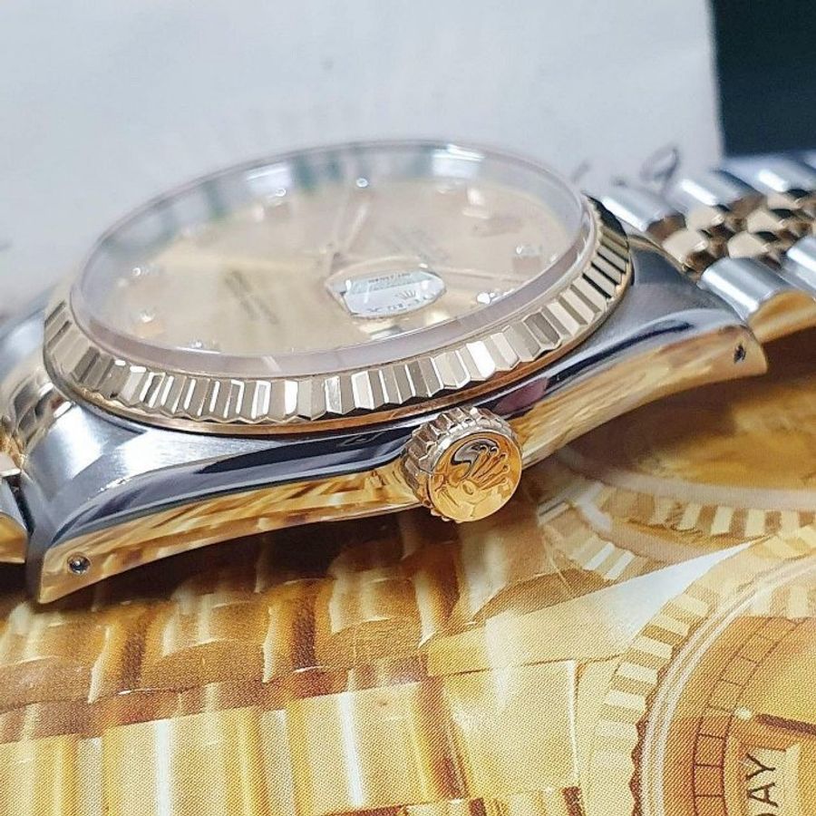 【大眾名錶】ROLEX勞力士 16233 Datejust 蠔式日誌 金十鑽面盤 台灣AD原廠底蓋貼紙 大眾名錶G089-7