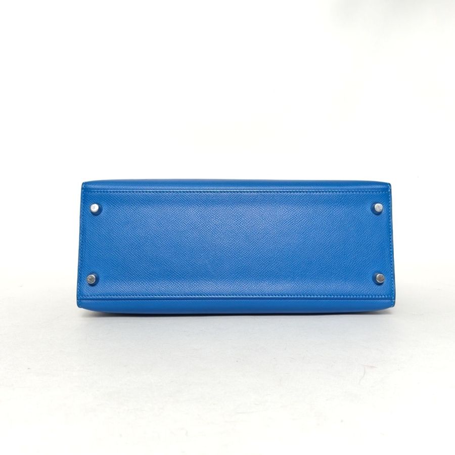 HERMES Kelly28坦桑尼亞藍Epsom皮框P銀扣-3