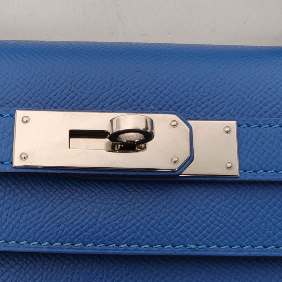 HERMES Kelly28坦桑尼亞藍Epsom皮框P銀扣-4