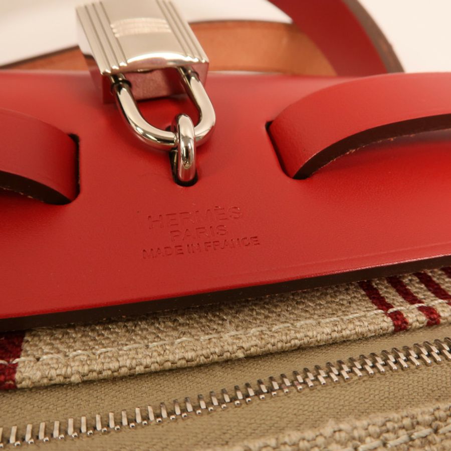 HERMES Toile H帆布Herbag PM手挽肩背兩用袋Rouge Piment/Bordeaux-5