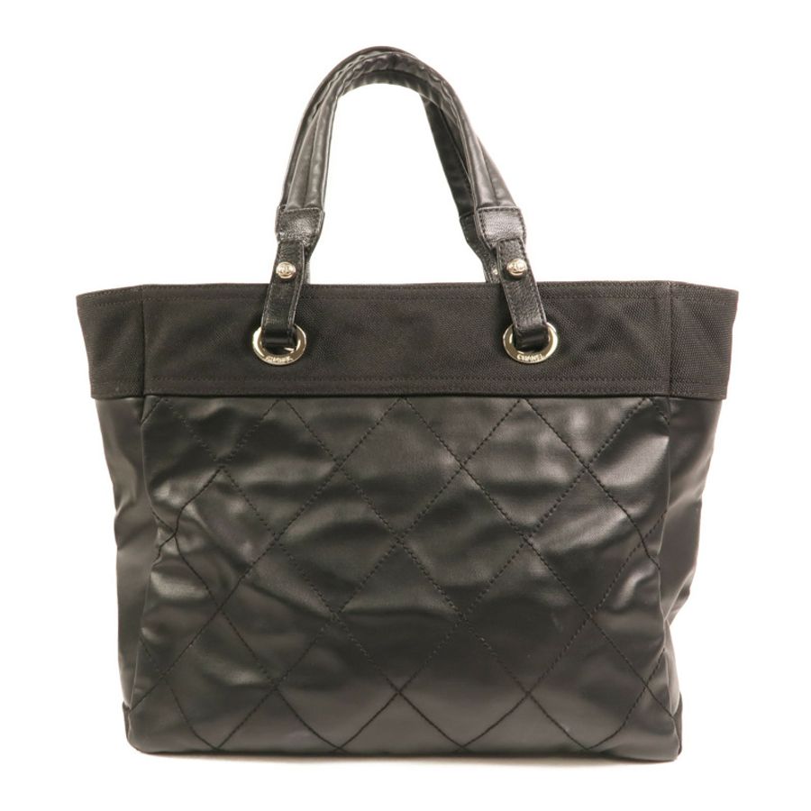 CHANEL 塗層帆布/尼龍Biarritz MM銀扣手挽袋-1