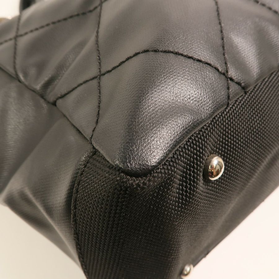 CHANEL 塗層帆布/尼龍Biarritz MM銀扣手挽袋-10