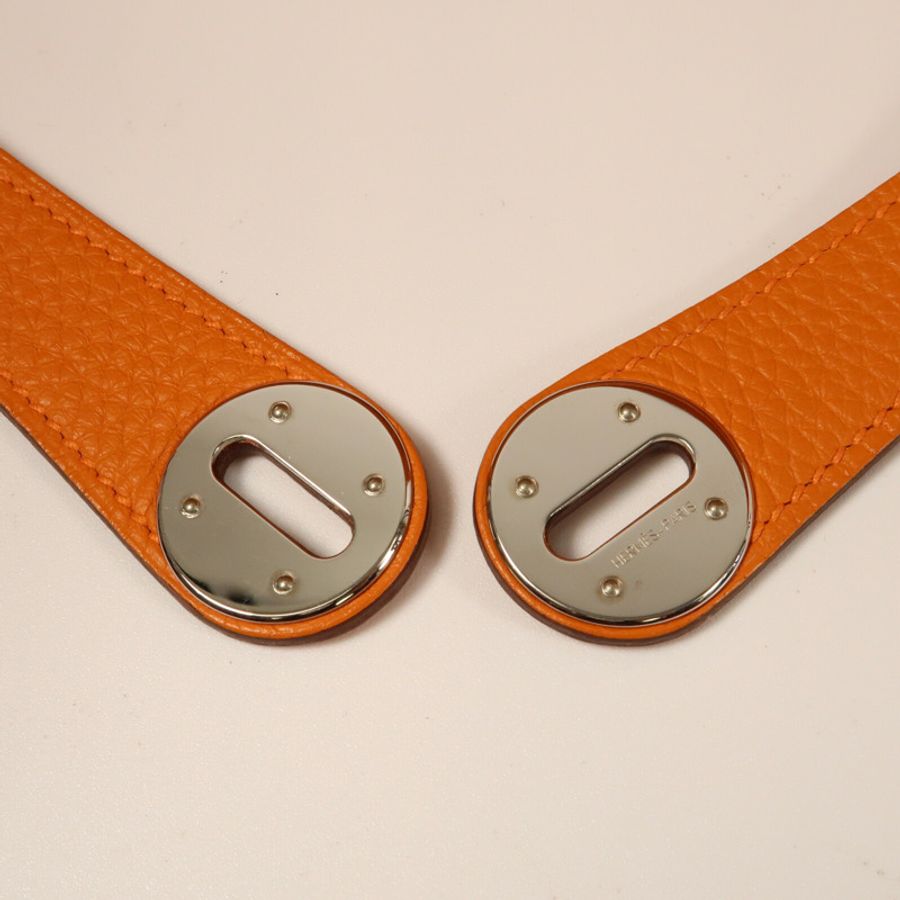 HERMES 【Hermes Fair】Clemence皮革Lindy 34銀扣手挽肩背兩用袋Orange-9