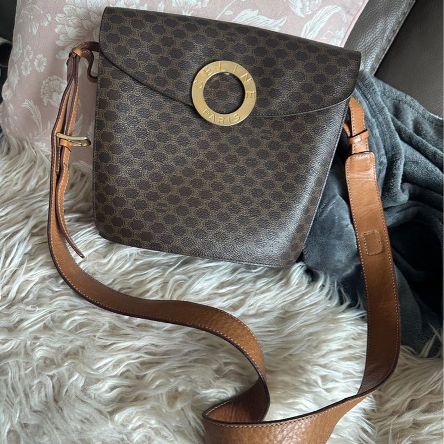 思琳 賽琳 斜背包 中古包 復古包 celine 老花 金環 薯條包 凱旋門 中古包 側背包 斜背包 斜挎包 vintage bag 水桶包-0