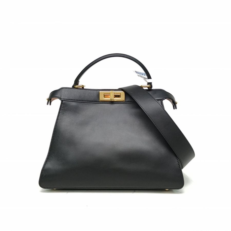 FENDI PEEKABOOREGULAR中號黑色牛皮金扣-0