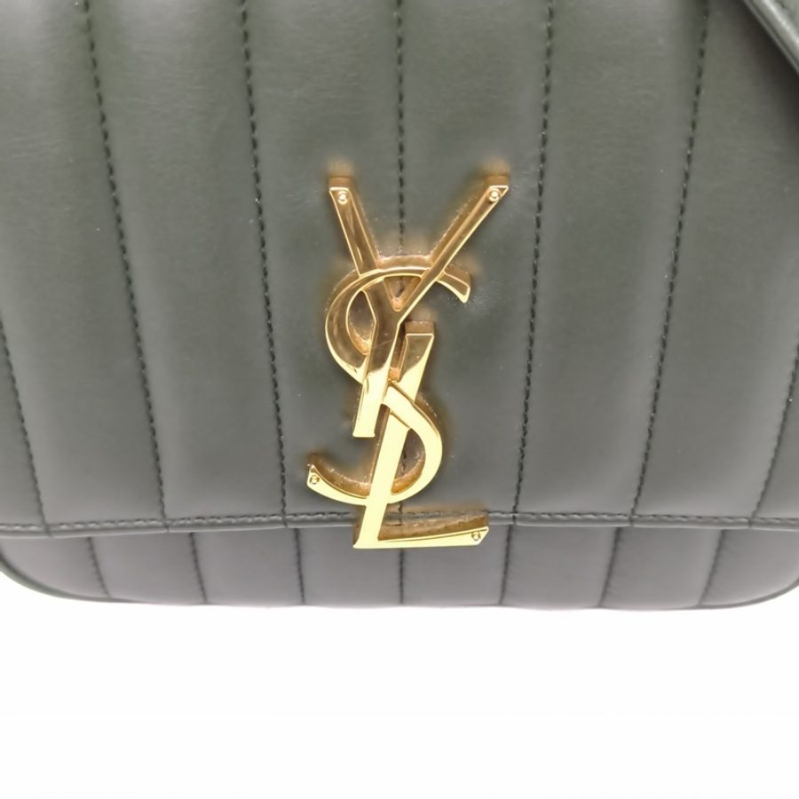 SAINT LAURENT Vicky中號綠色羊皮金扣-4