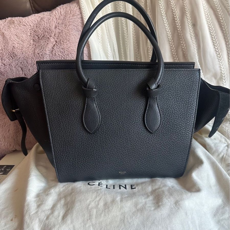 思琳 賽琳 笑臉包 黑色 皮革 手提包 手拿包 肩背包 celine tie bag black 黑色皮革 phoebe philo 蝙蝠包-0