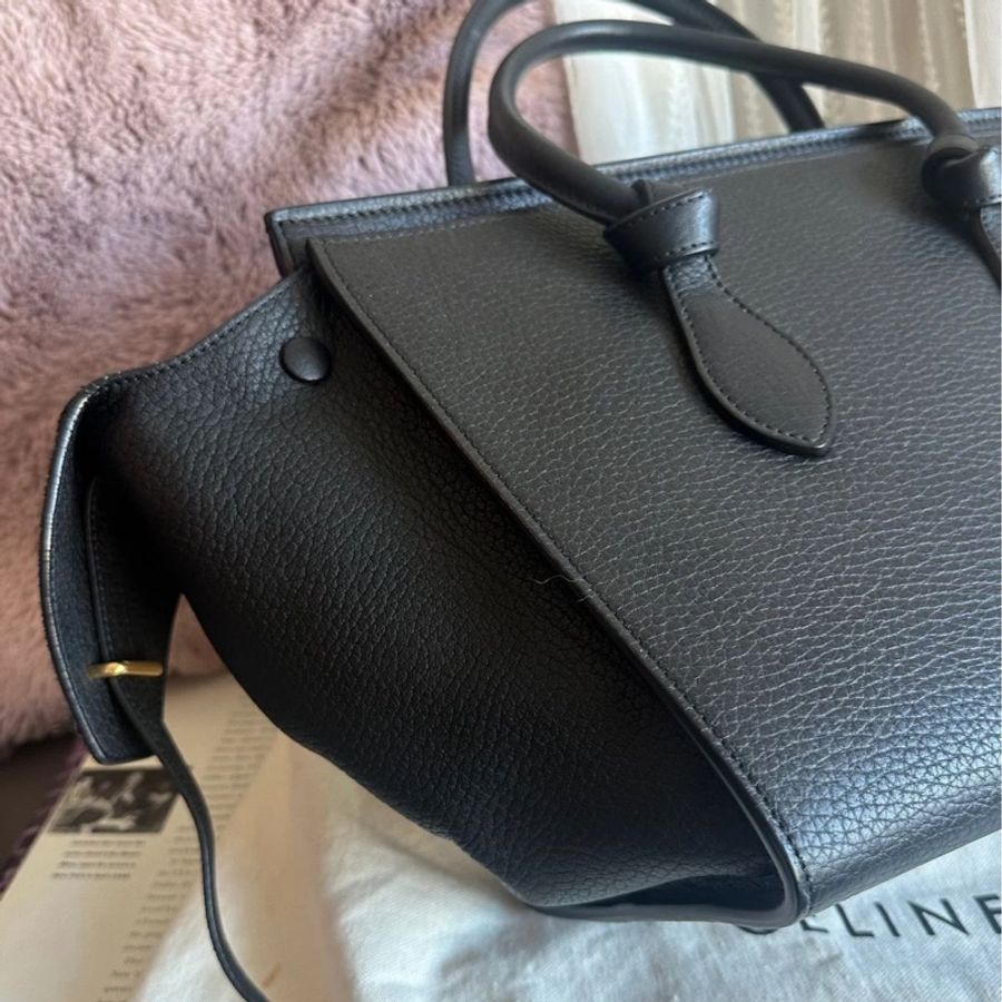 思琳 賽琳 笑臉包 黑色 皮革 手提包 手拿包 肩背包 celine tie bag black 黑色皮革 phoebe philo 蝙蝠包-15