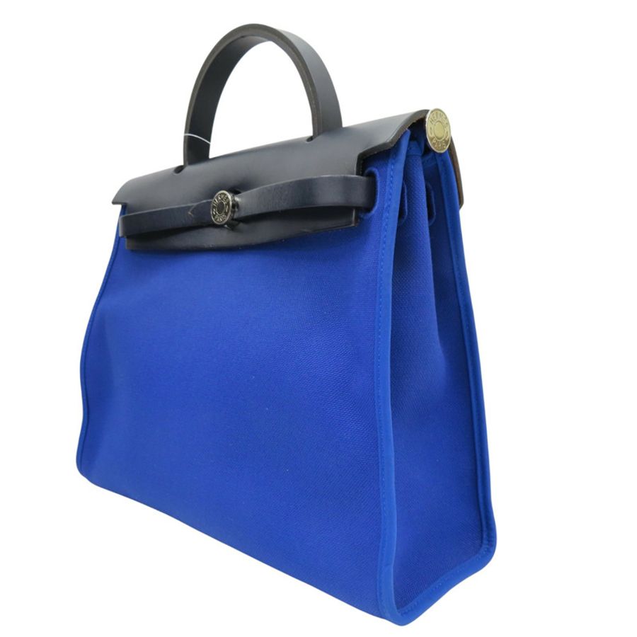 電光藍帆布 棕色皮革 Herbag Zip 31 肩背 C刻 (無鎖頭)【HERMES 愛馬仕】 H078971CKAT-1