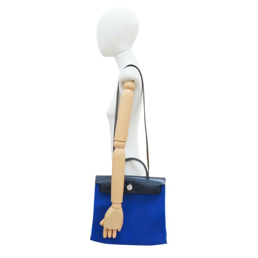 電光藍帆布 棕色皮革 Herbag Zip 31 肩背 C刻 (無鎖頭)【HERMES 愛馬仕】 H078971CKAT-9