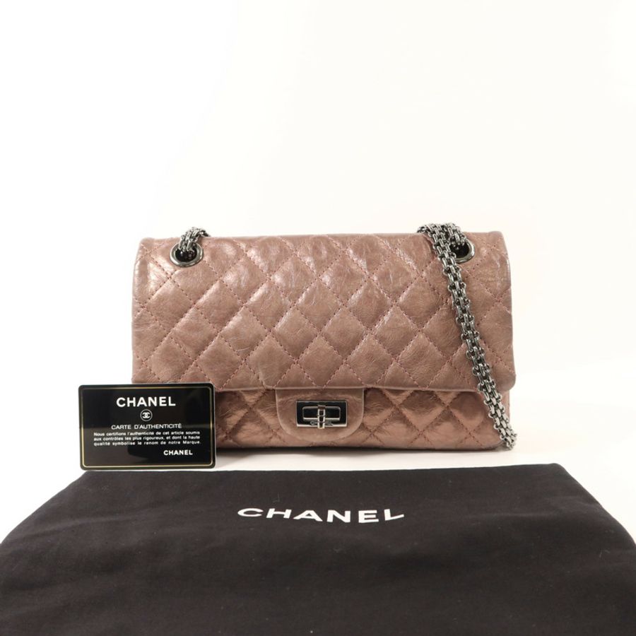 CHANEL 牛皮皮革2.55 Chain Shoulder銀扣鏈帶肩背袋-9