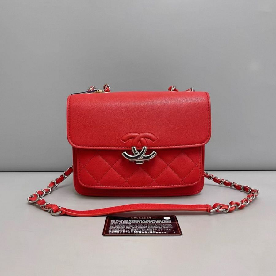 Chanel香奈兒 紅色牛皮古巴系列單肩斜挎包-0