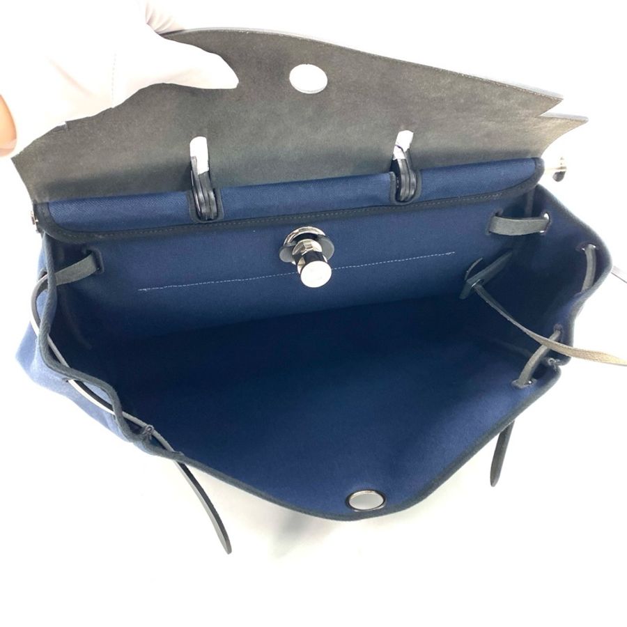 Hermes 愛馬仕herbag 藍色帆布拼皮-6
