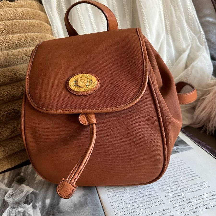 博柏利 後背包 帆布後背包 雙肩包 駝色 中古 復古 中古 復古 古董包 vintage burberry backpack-1
