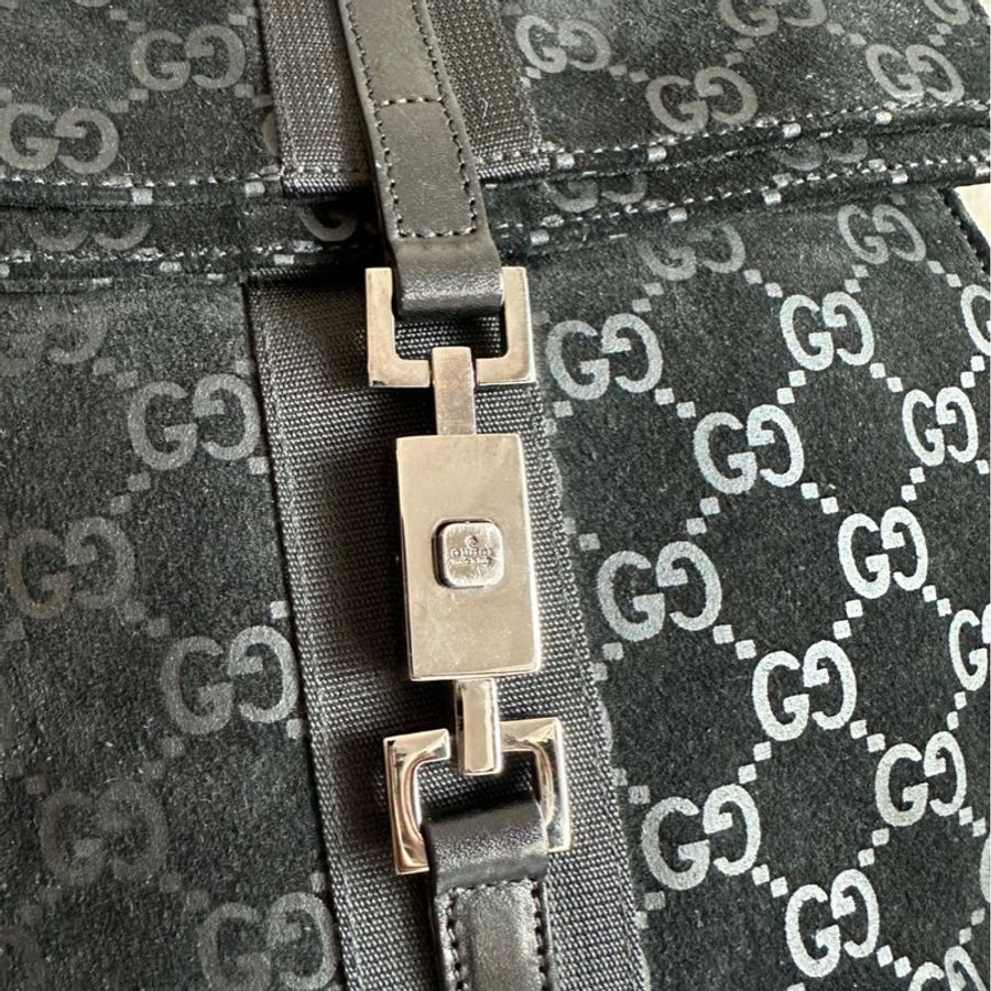 古馳 後背包 黑色皮革 老花 後背包 雙肩包 黑色麂皮 中古 復古 中古 復古 古董包 vintage gucci black leather monogram backpack-16