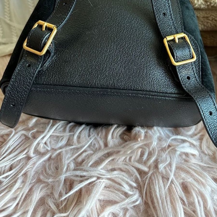 古馳 中古竹節後背包 後背包 後背包 雙肩包 黑色 黑色皮革 中古 中古包背囊 經典款 迷你 vintage gucci black suede /leather bamboo mini backpack 古董包-4