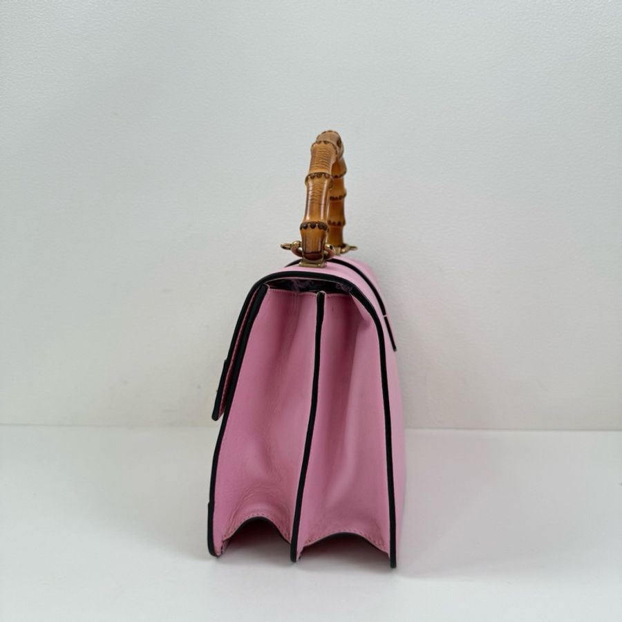Gucci/古馳 粉色牛皮 竹節虎頭 手提包 金扣 尺寸:27*18*13cm-4