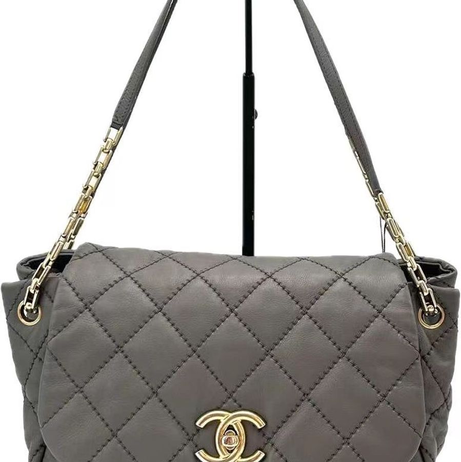 CHANEL/香奈兒CF 灰金牛皮外縫線 尺寸:29*17.5*13.5 14開-1
